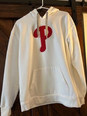Antigua White Hoodie with Red 'P' Chest Graphic - Men's Pullover